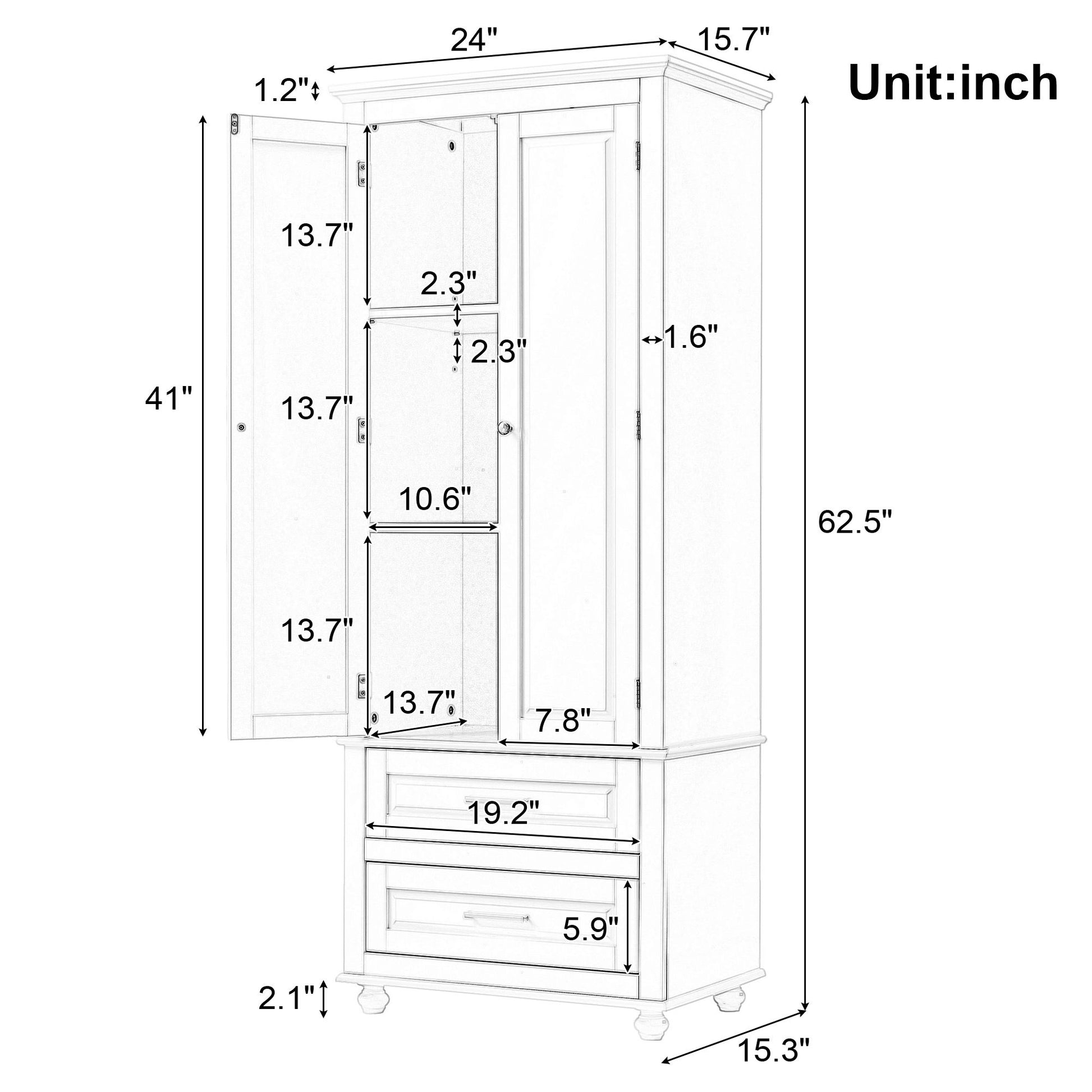 Tall Storage Cabinet With 2 Drawers For Bathroom