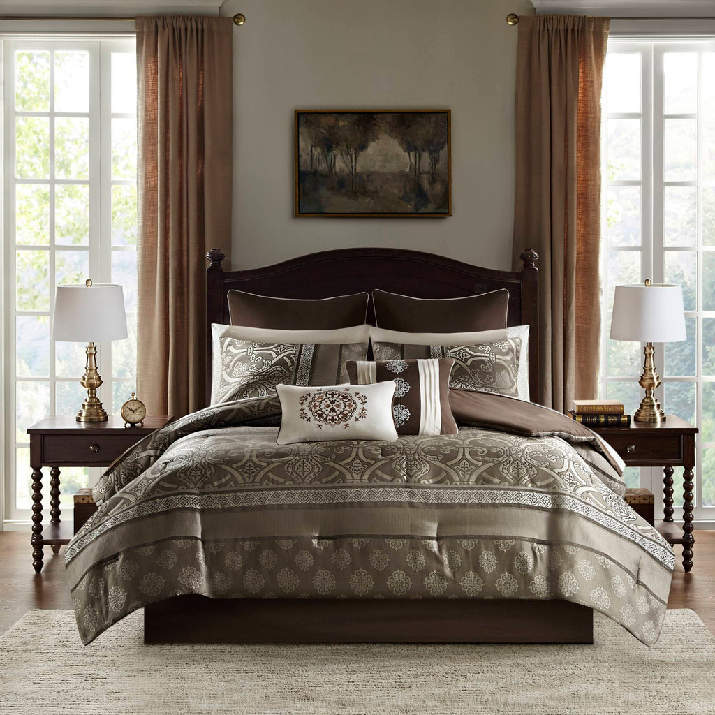 Zara - Queen 16 Piece Complete Bedding Set With 2 Sheet Sets - Brown