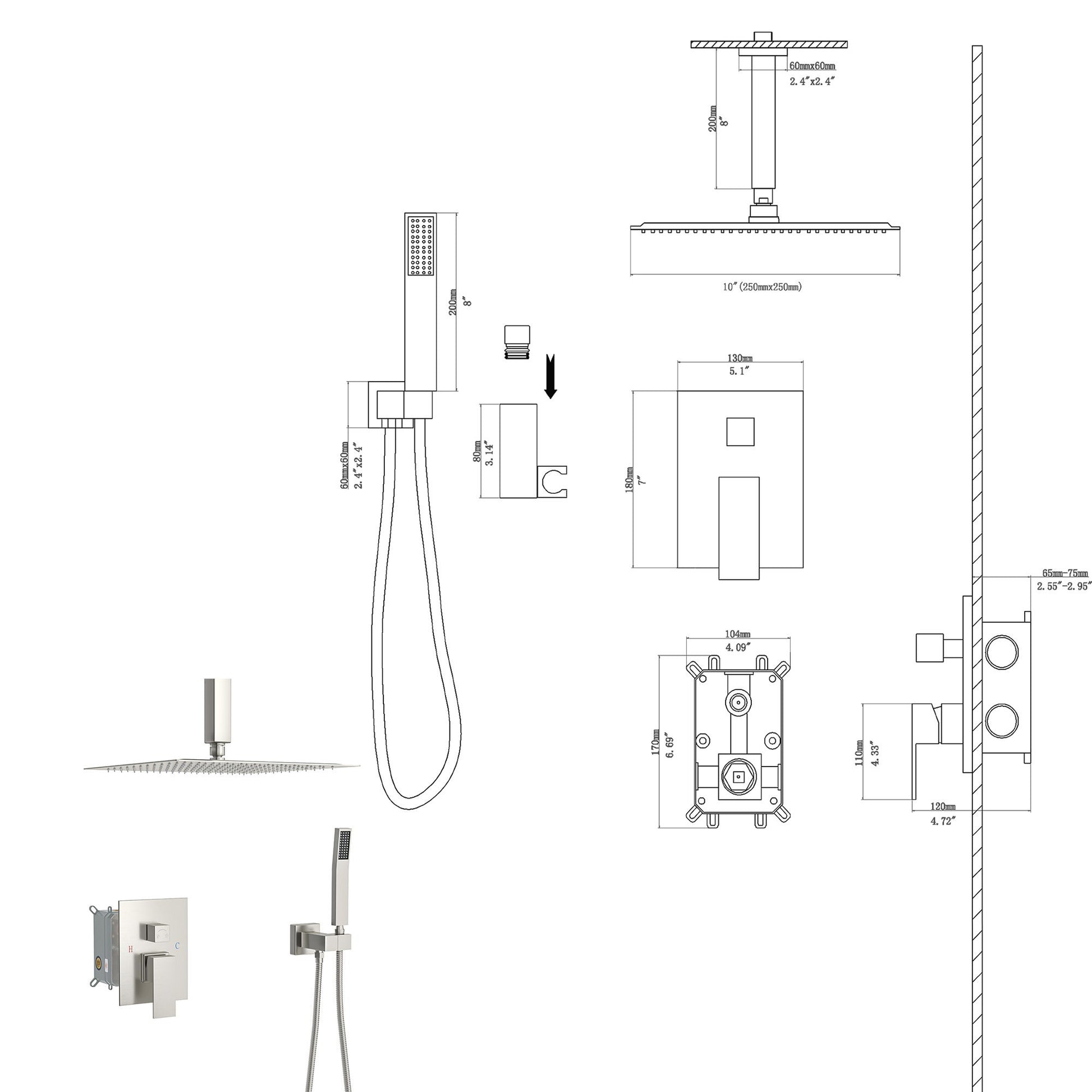 Dual Shower Head System With Ceiling Mount And Rough In Valve
