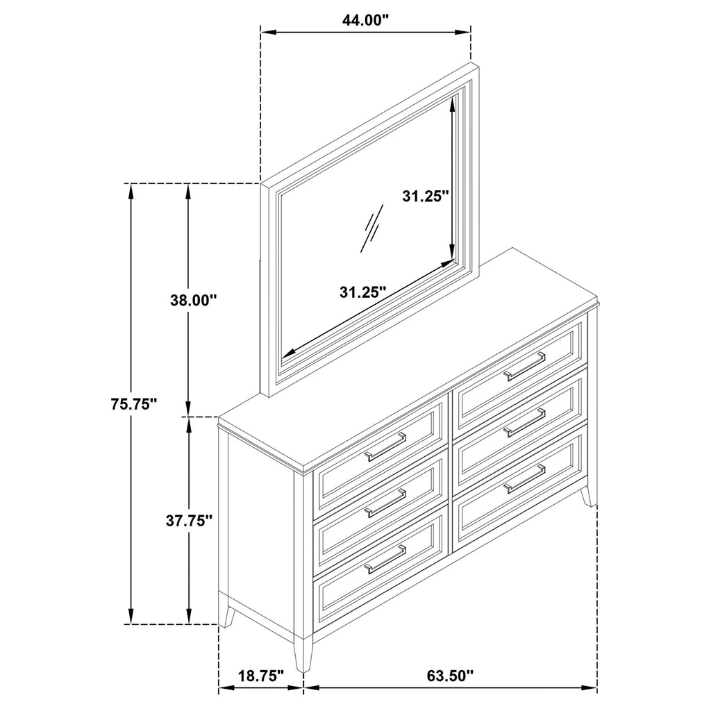 6 Drawer Dresser & Mirror - White
