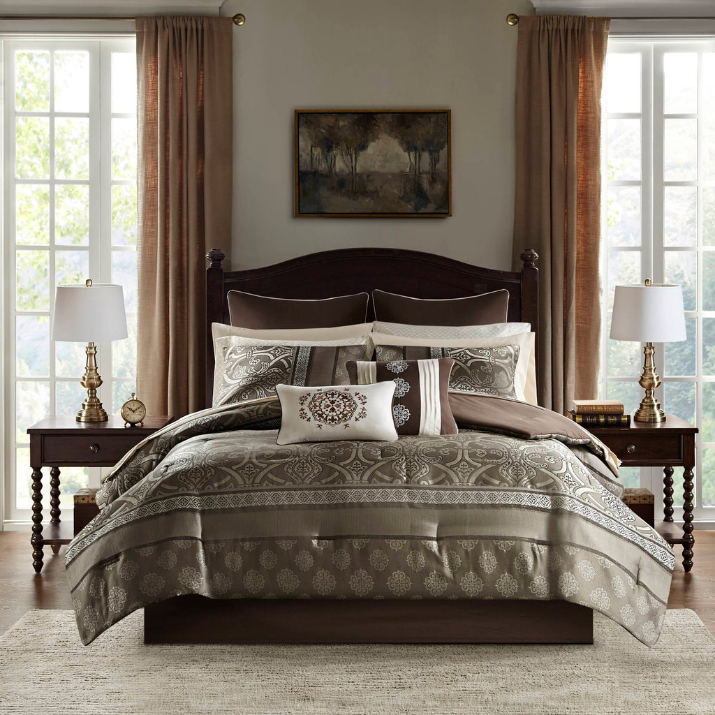 Zara - California King 16 Piece Complete Bedding Set With 2 Sheet Sets - Brown