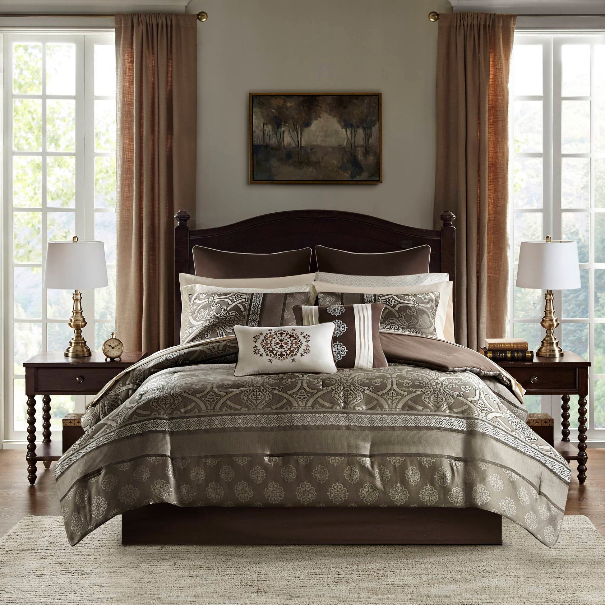 Zara - California King 16 Piece Complete Bedding Set With 2 Sheet Sets - Brown