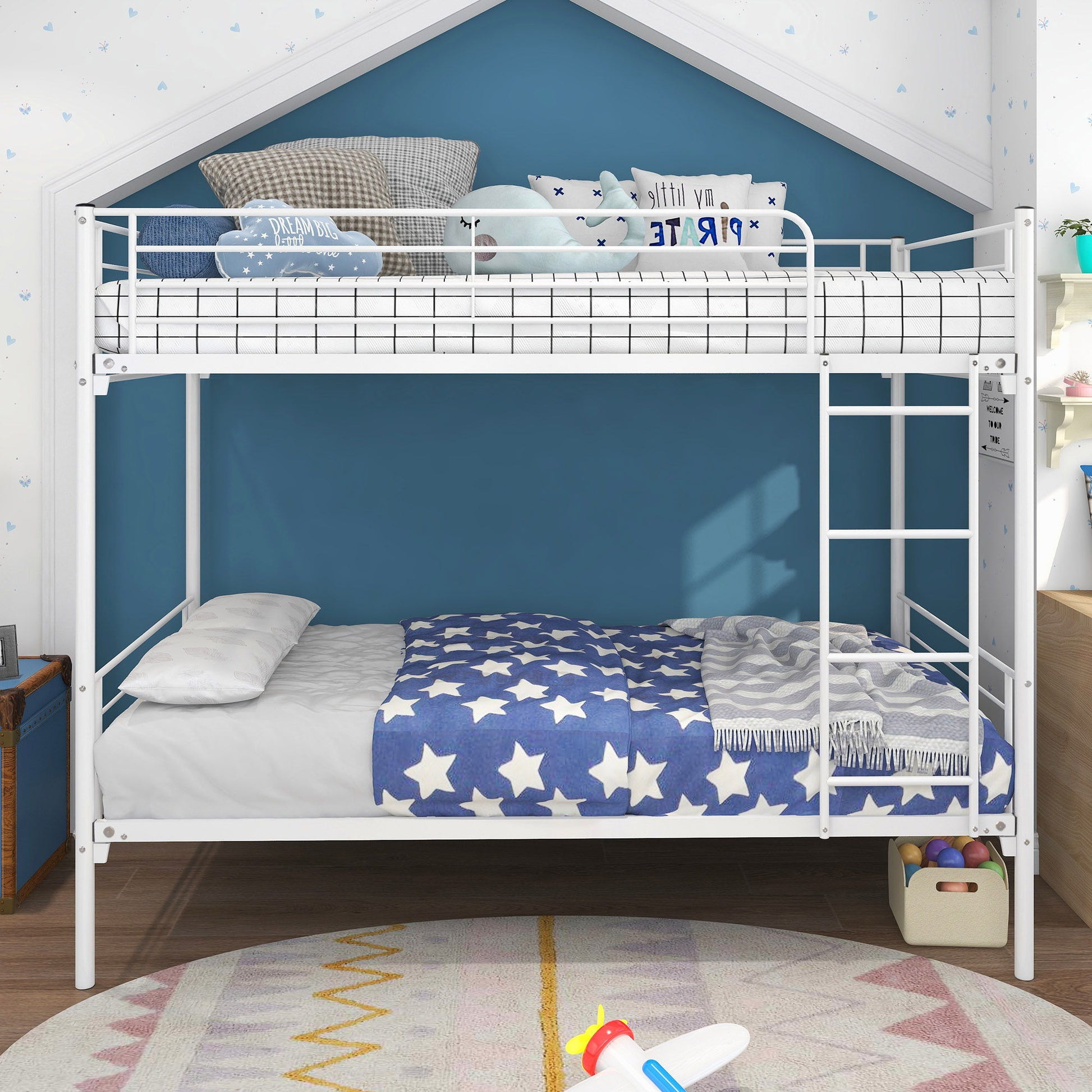 Space Saving Bunk Bed With Metal Frame And Ladder