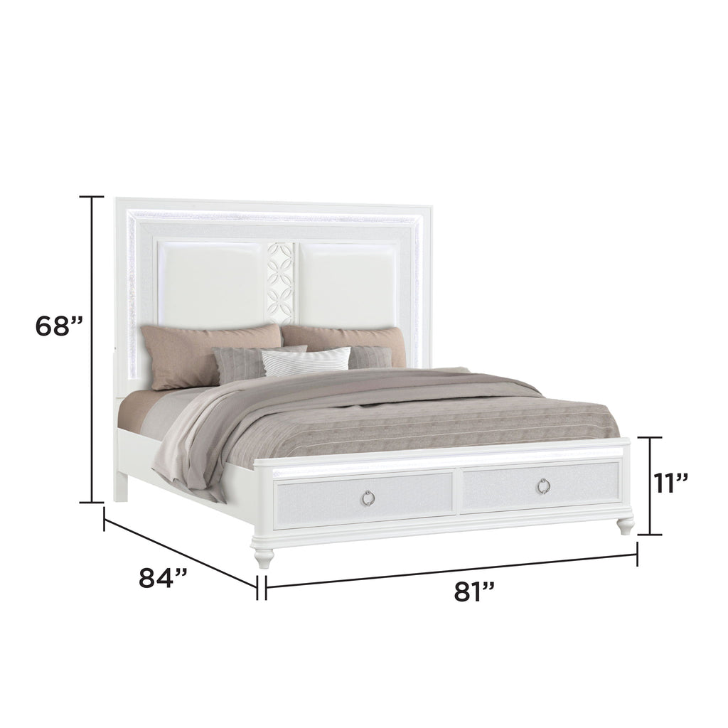 Abigale - Bed & LED Lighting And 2 Drawer Storage Footboard