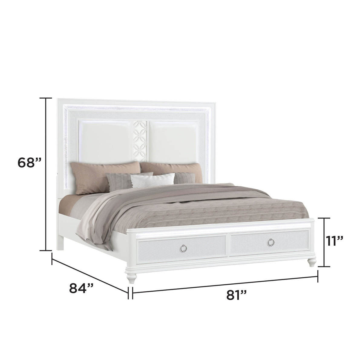 Abigale - Bed & LED Lighting And 2 Drawer Storage Footboard