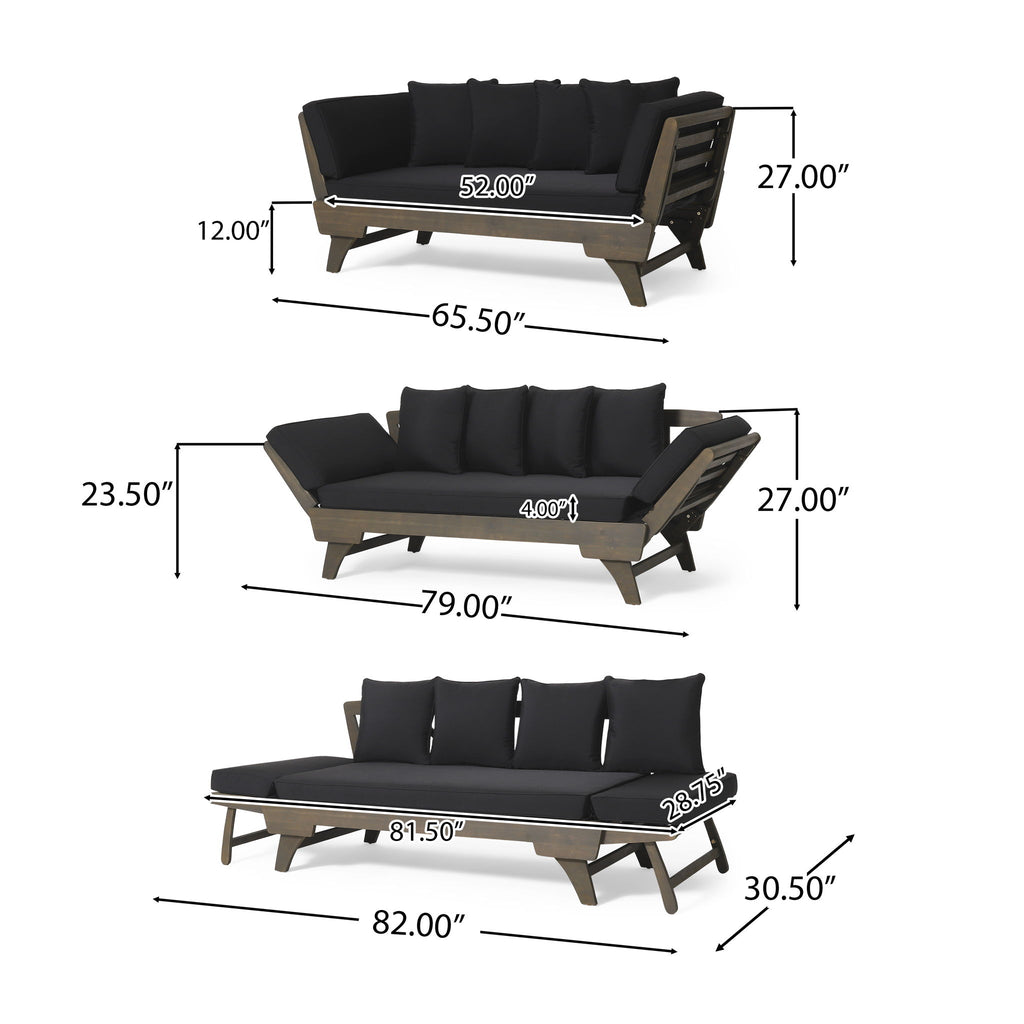 Outdoor Patio Daybed Sofa, 3 Seat Sofa With Foldable Arm 4 Back Pillows
