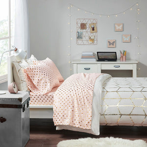 Metallic Dot - Queen Printed Sheet Set - Blush / Gold