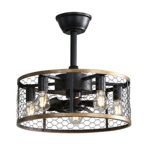 20" Industrial Cage Ceiling Fan With Remote Control, 7 Blades, DC Motor, 1H / 4H / 8H Timer - Black