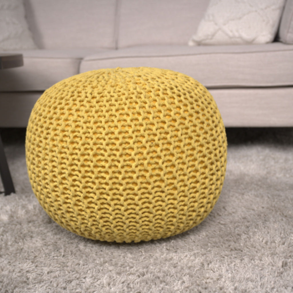 Bordeaux - Knitted Cotton Round Pouf Ottoman, Floor Cushion