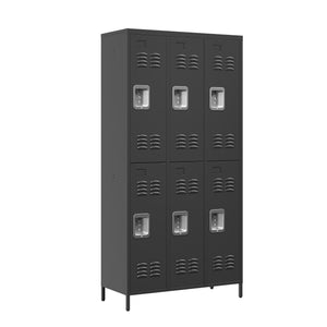 6 Door Lockers With Lock For Secure Storage - Black