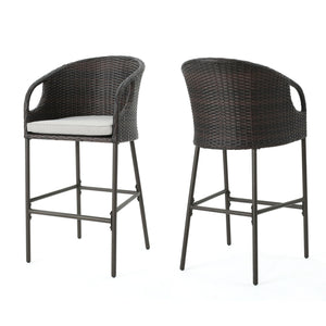 Outdoor 31" Rattan Barstools With Waterproof Cushions (Set of 2) - Multi Brown