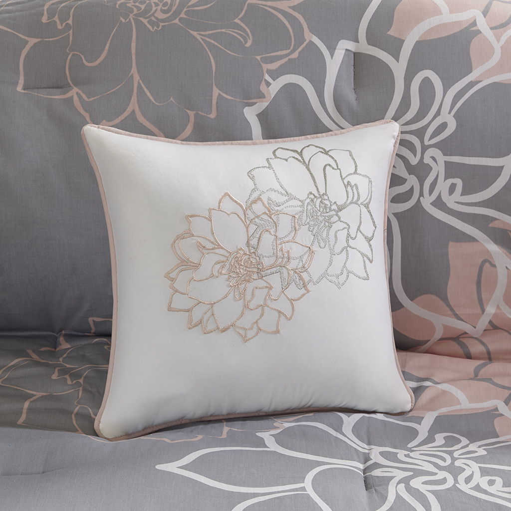 Lola - California King Comforter Set - Gray / Blush