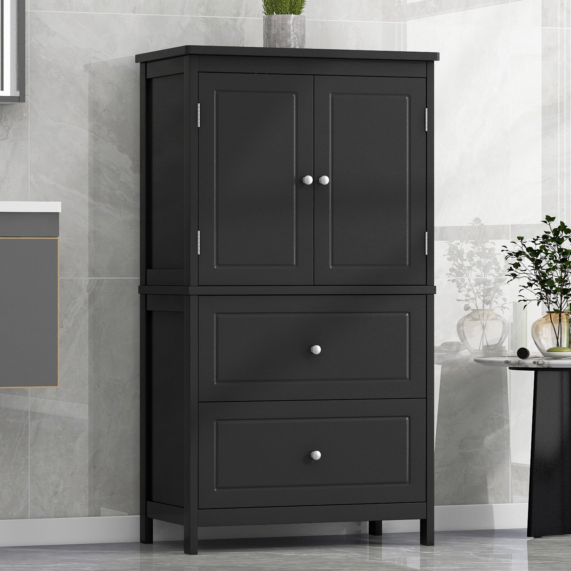 Bathroom Storage Cabinet With 2 Doors And Drawers, Adjustable Shelf