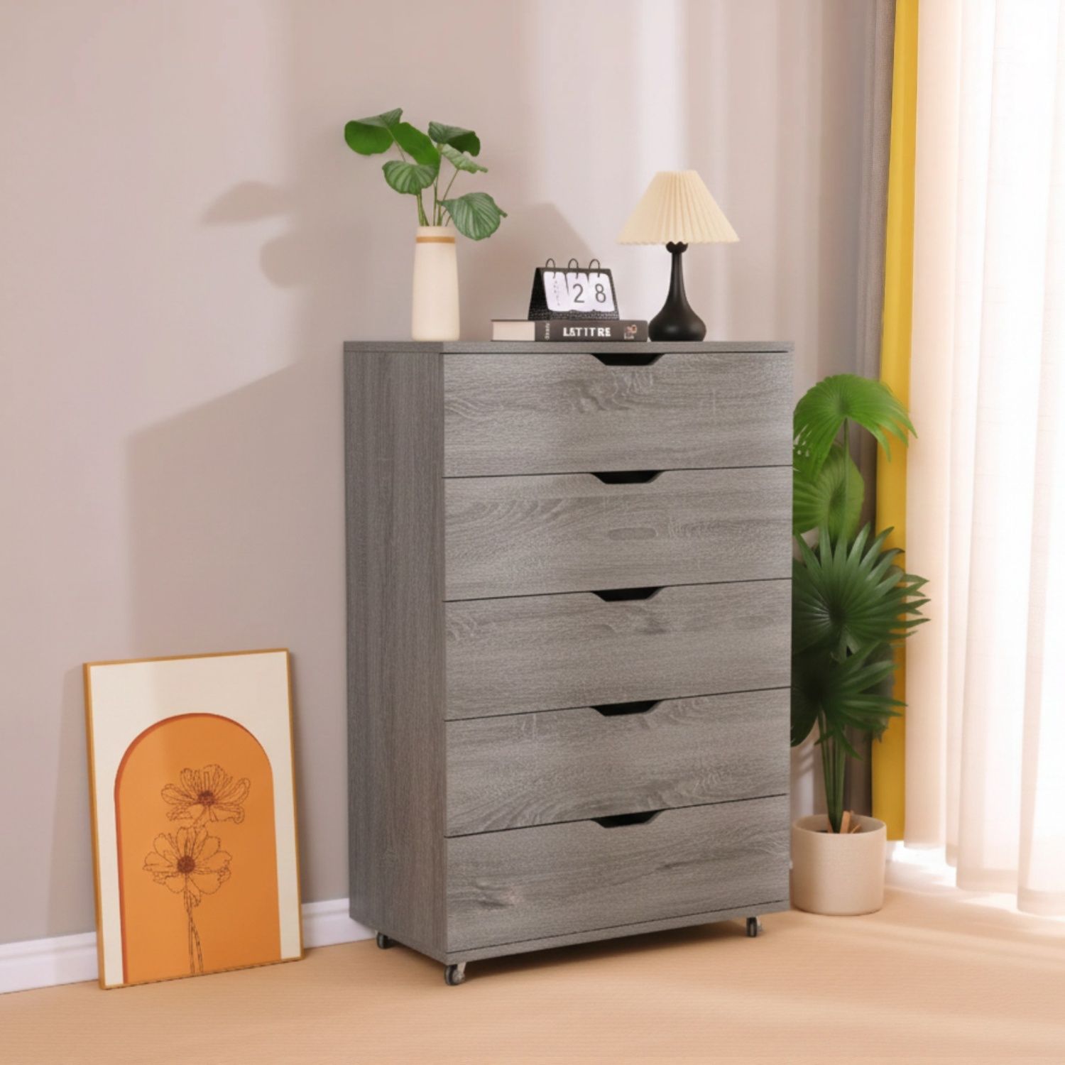 Modern 5 Drawer Dresser With Wheels