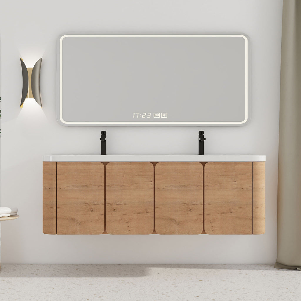 Wall Mounted Bathroom Vanity With Sink, 3 Soft Close Doors