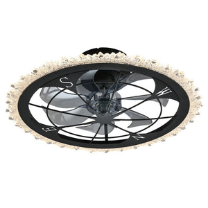 21" Caged Ceiling Fan With Dimmable LED Light And Remote Control, Low Profile Flush Mount Fan - Matte Black