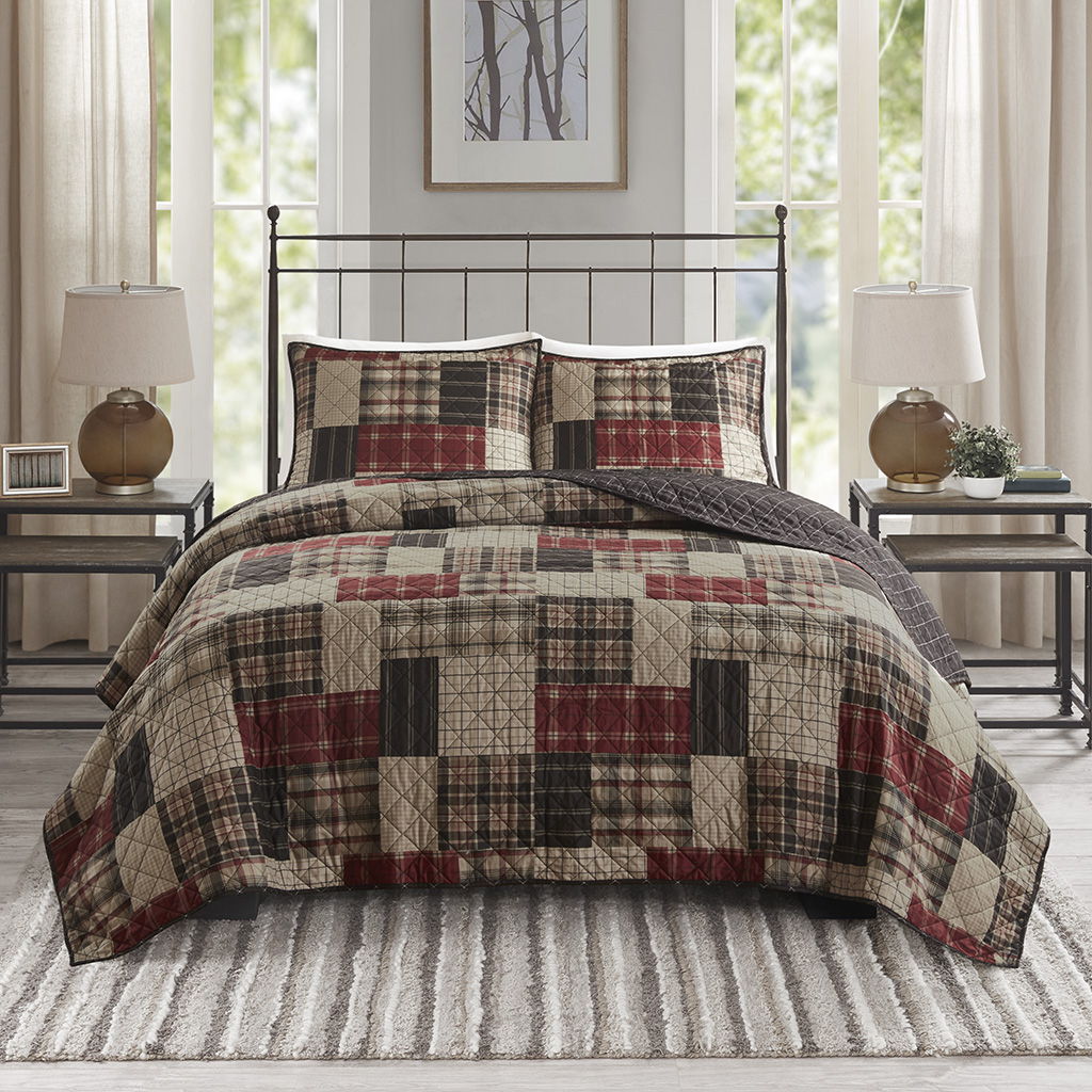 Timber - 3 Piece King/California King Reversible Printed Quilt Set - Red/Black