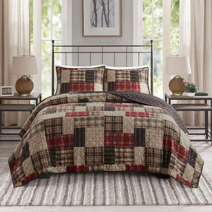 Timber - 3 Piece Full/Queen Reversible Printed Quilt Set - Red/Black