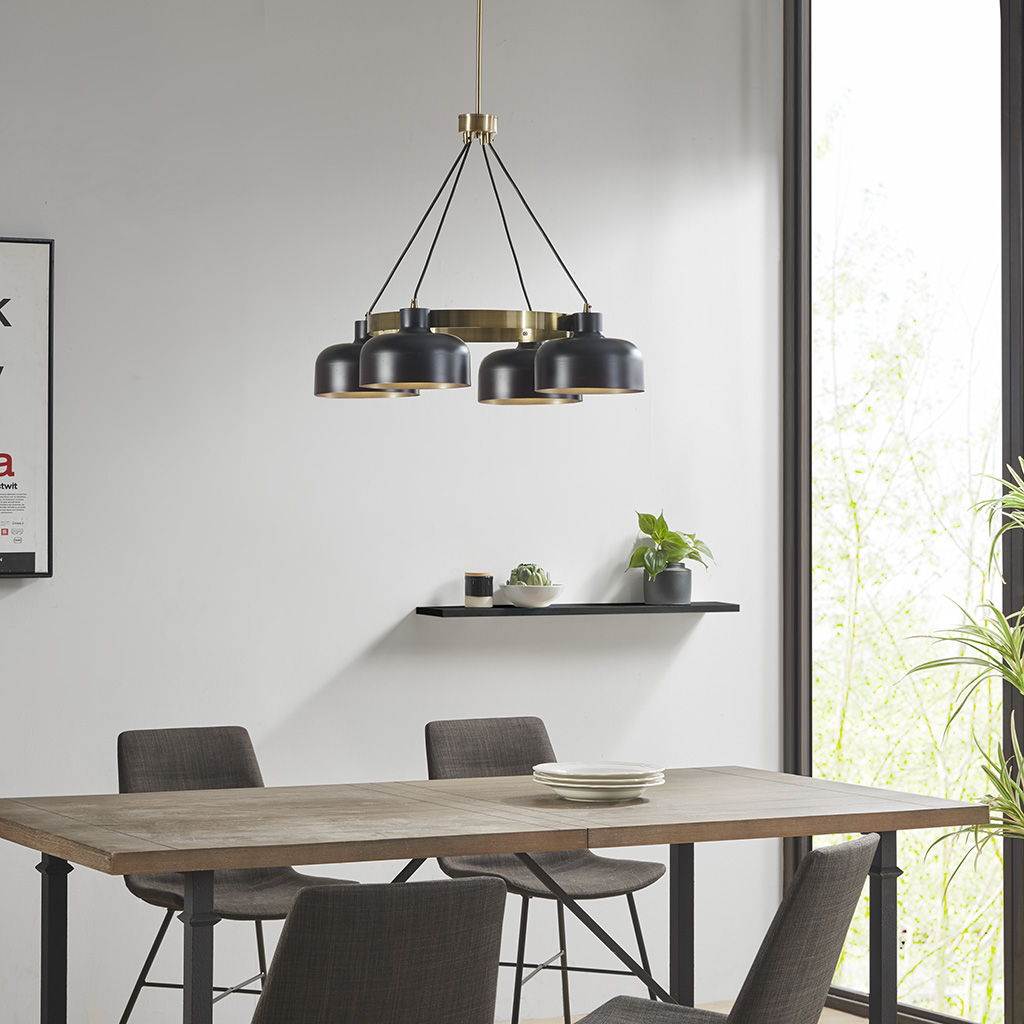 Abbott - 4-Light Metal Shade Chandelier - Black / Gold