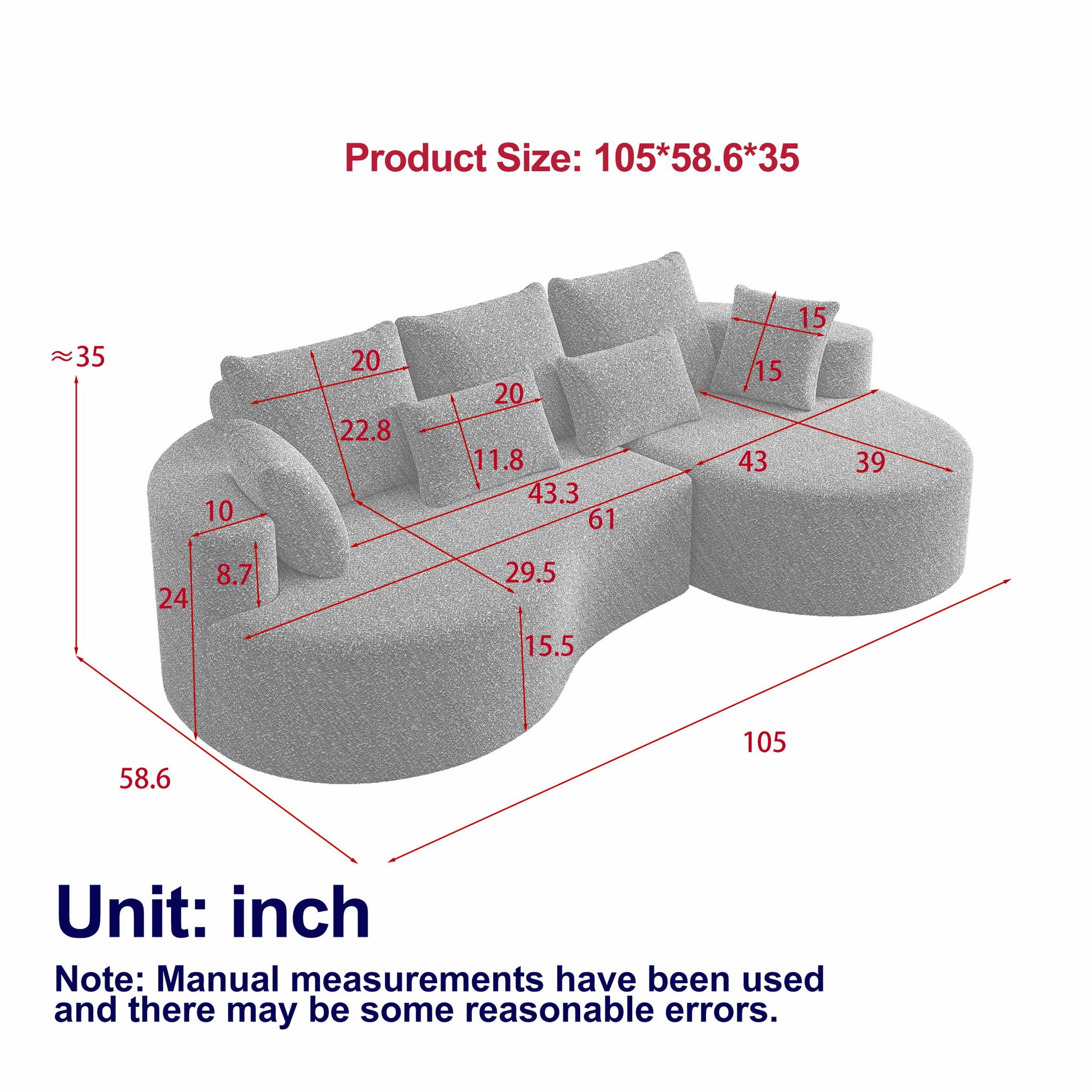 Curved Oversized Sectional Sofa With Extra Deep Seat