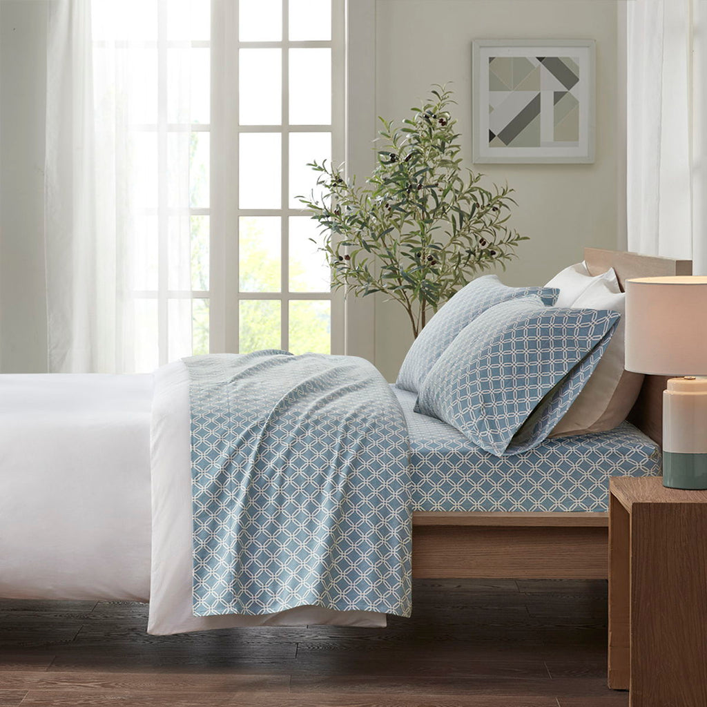 Cozy Flannel - Queen Printed Sheet Set - Blue Geo
