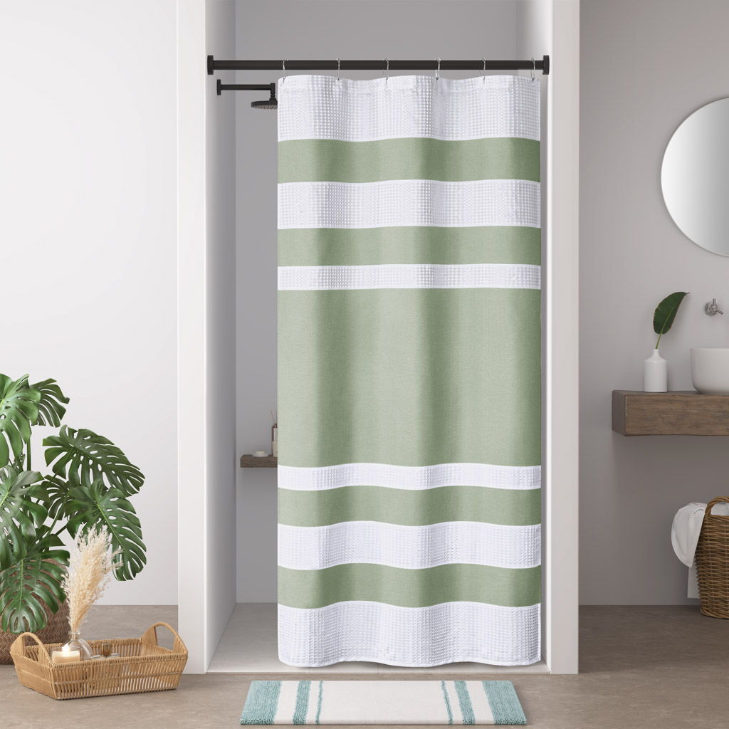 Spa Waffle - 36" x 72'' Shower Curtain With 3M Treatment - Sage Green