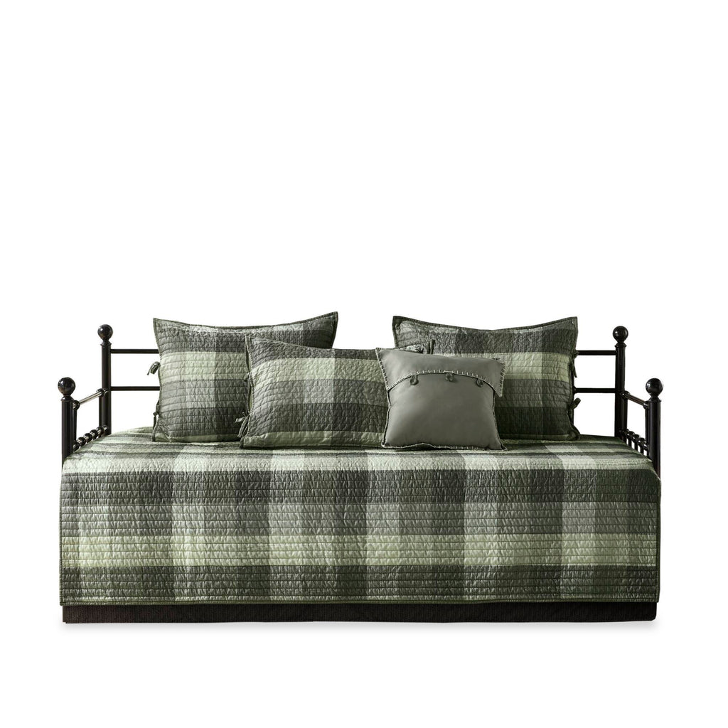 Ridge - 6 Piece Reversible Plaid Daybed Cover Set - Gray