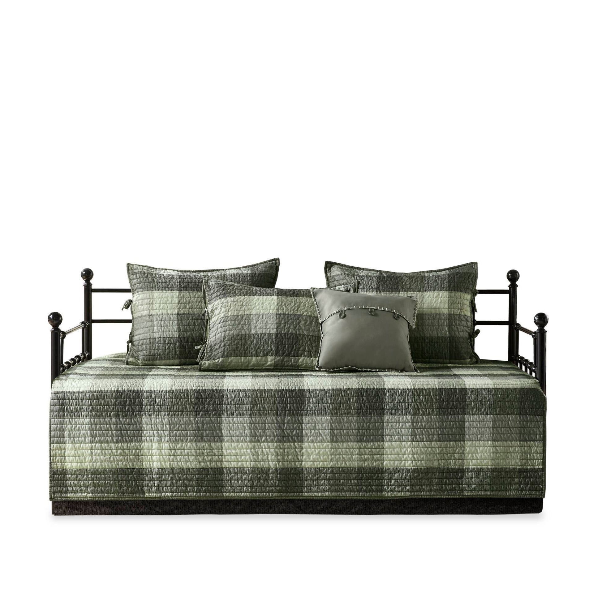 Ridge - 6 Piece Reversible Plaid Daybed Cover Set - Gray