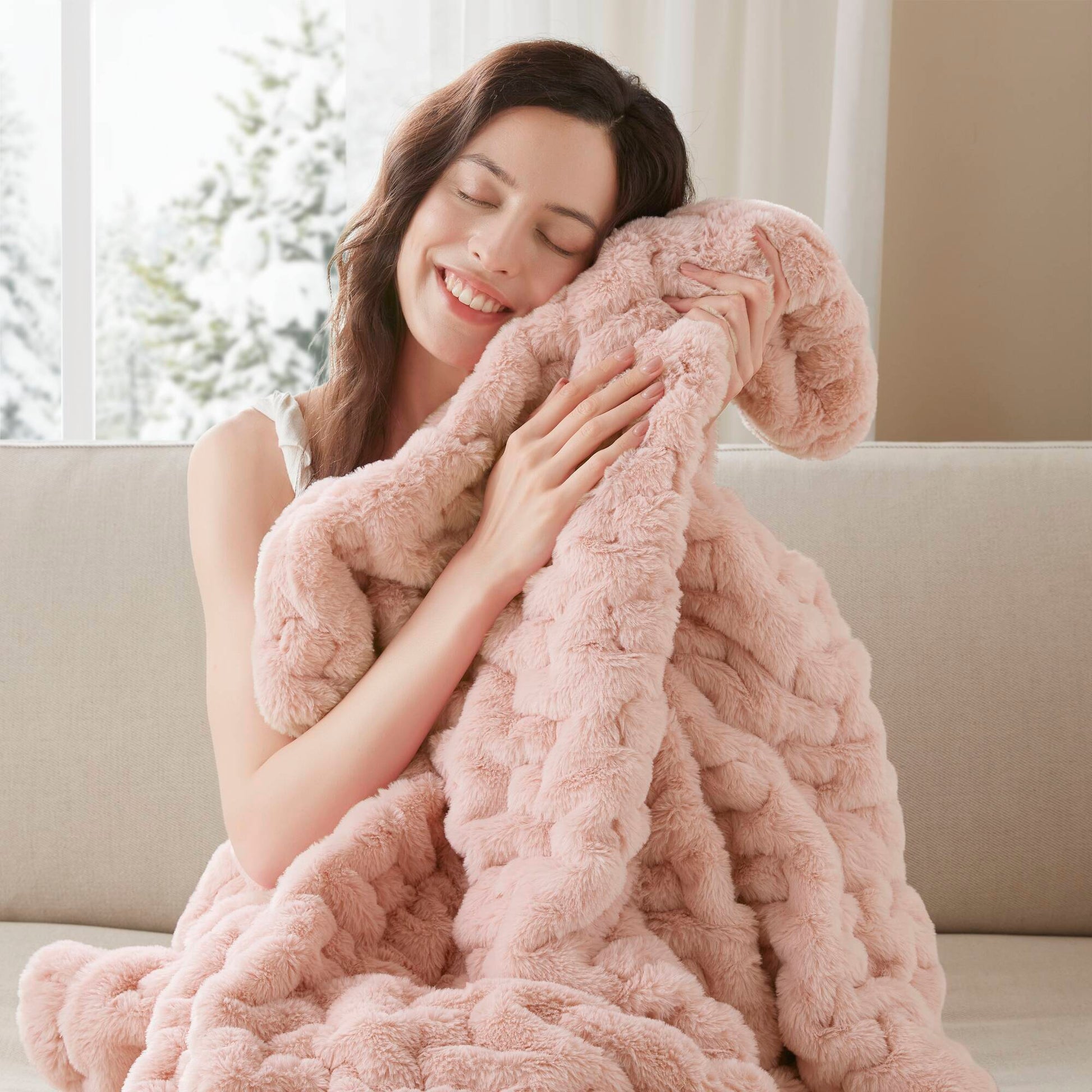 Ruched Fur - Ruched Throw - Blush
