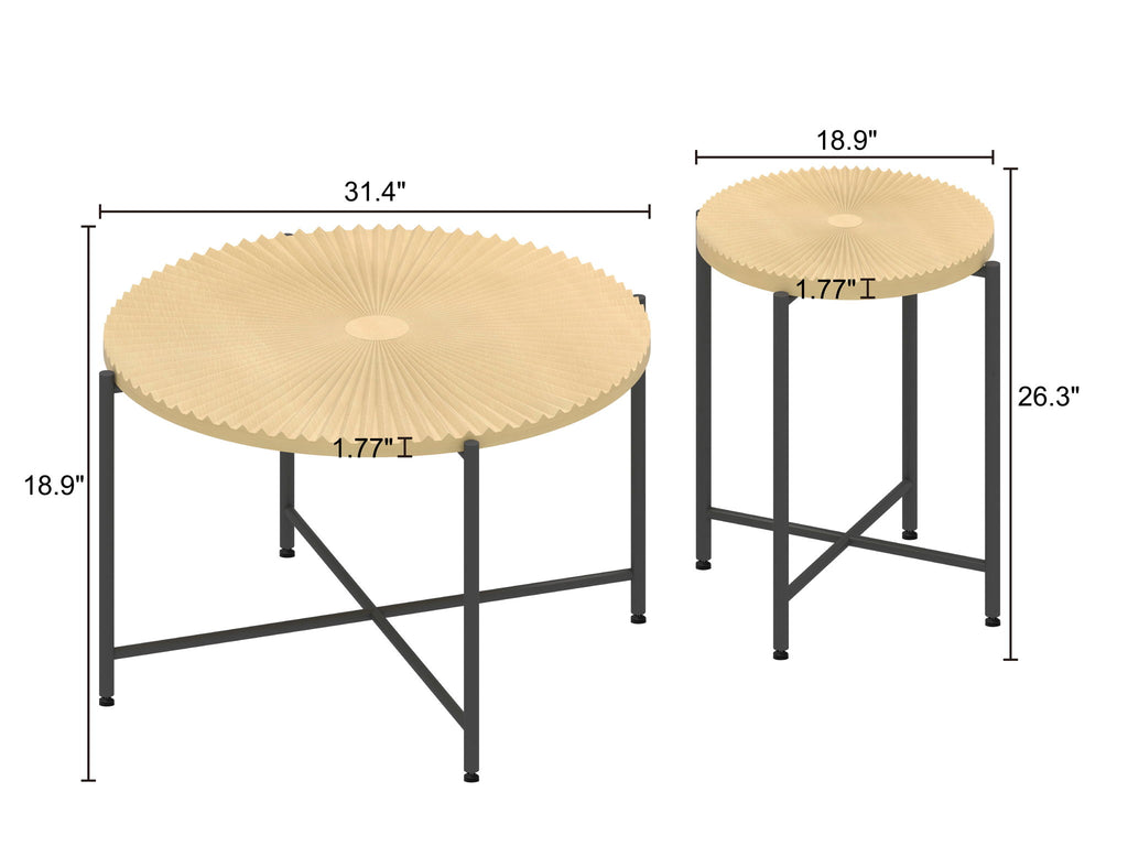 Radial - Pattern Coffee And End Table Set Waterproof Cover, Distressed Cylindrical Design (Set of 2)