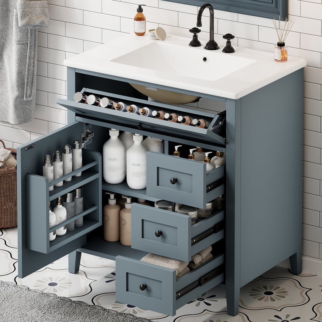 Bathroom Vanity With Sink, 3 Drawers And Adjustable Shelf