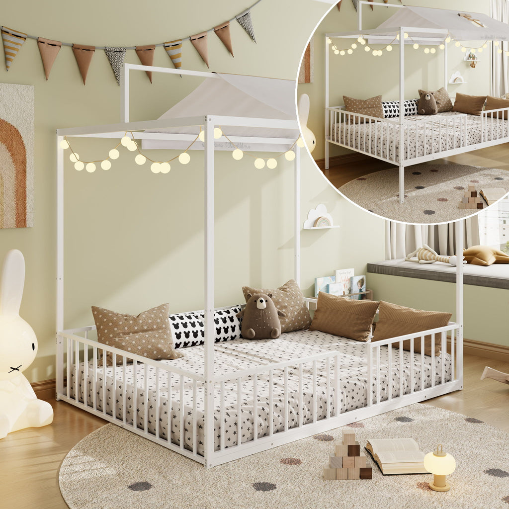3 In 1 Convertible Montessori Floor Bed With Fenced Support