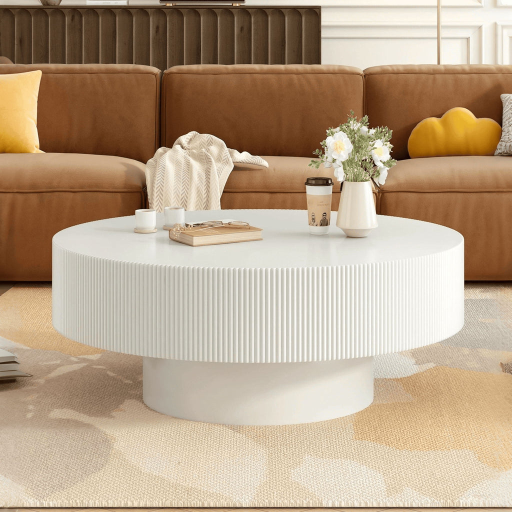 Elegant Round Coffee Table With Thick Tabletop
