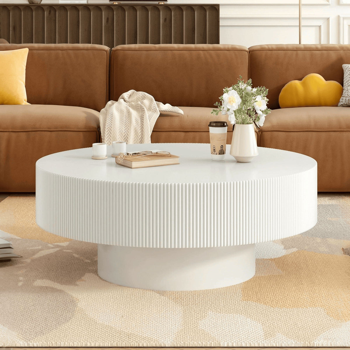 Elegant Round Coffee Table With Thick Tabletop