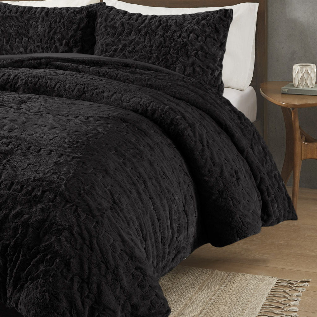 Blair - Ruched Fur Down Alternative Comforter Set - Black