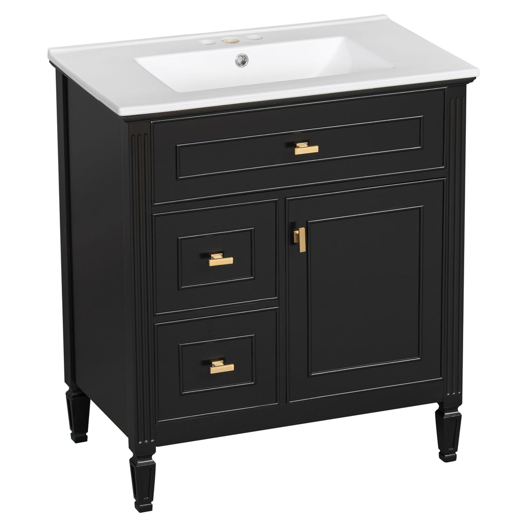 Modern Bathroom Vanity With Sink, 1 Flip Drawer And 2 Drawers, Adjustable Shelf