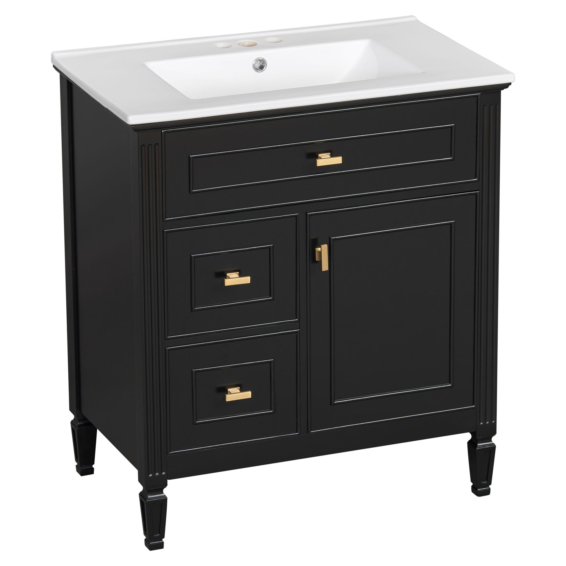 Modern Bathroom Vanity With Sink, 1 Flip Drawer And 2 Drawers, Adjustable Shelf