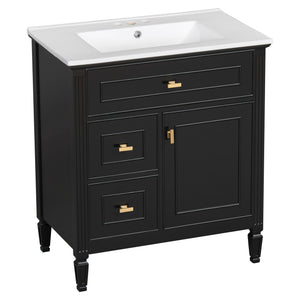 Modern Bathroom Vanity With Sink, 1 Flip Drawer And 2 Drawers, Adjustable Shelf