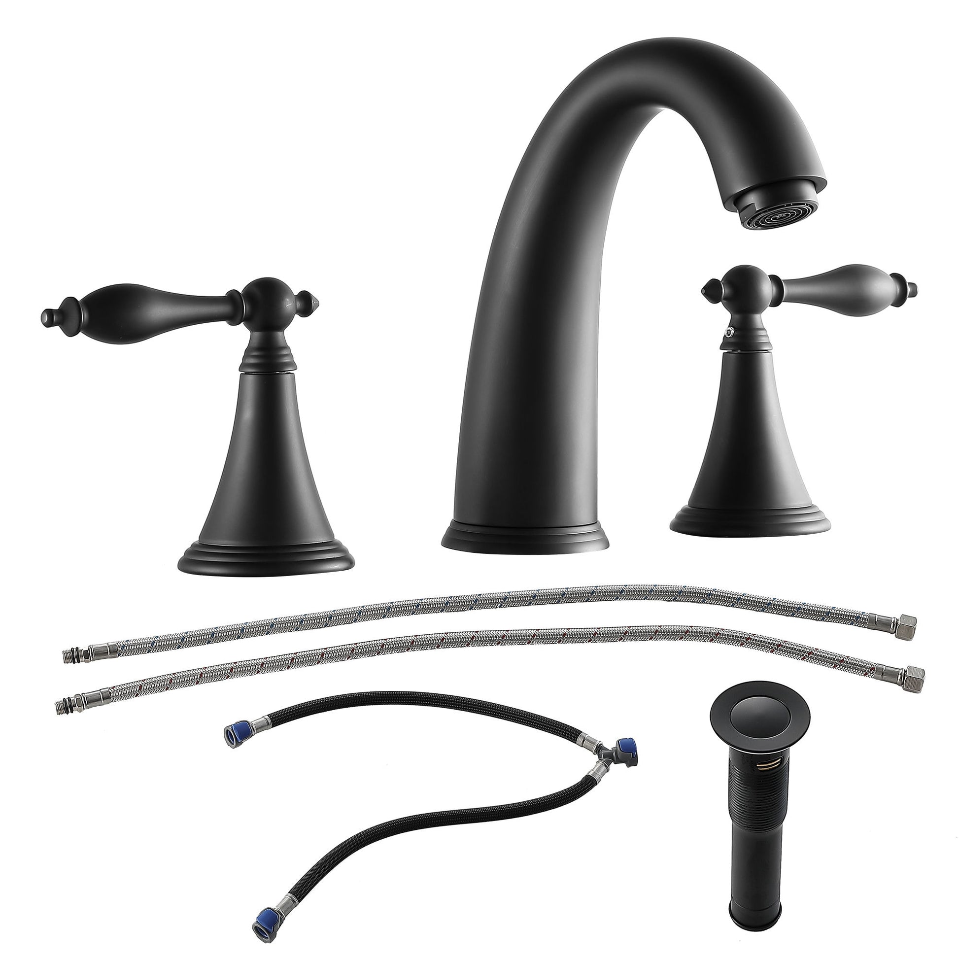 Elegant 2 Handle Widespread Bathroom Faucet With Pop Up Drain And Water Supply Lines