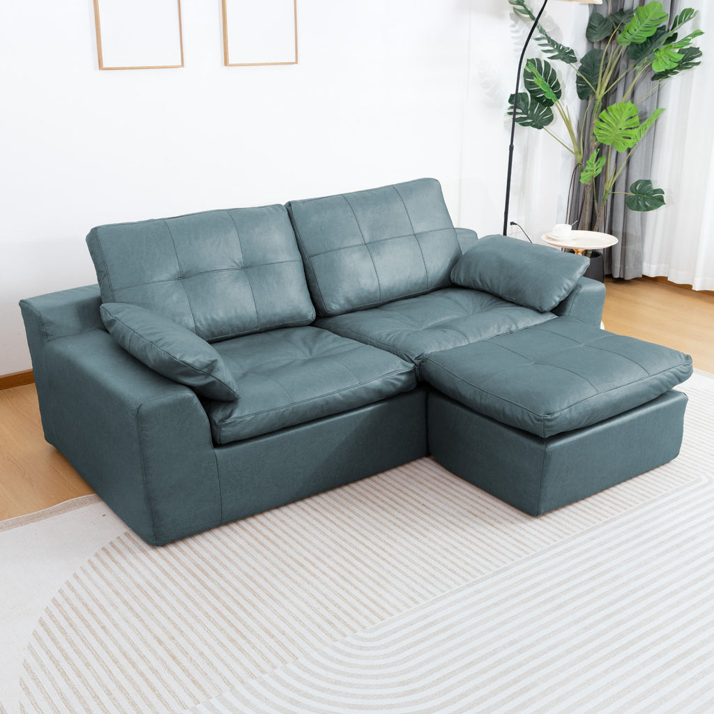 L - Shaped Modular 2 Seater Sofa With Movable Ottoman And High Density Sponge Cushions For Living Room
