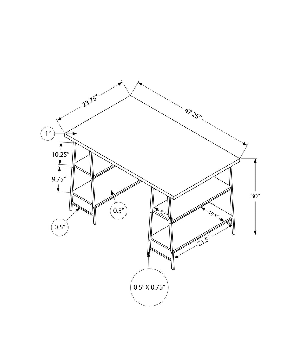Computer Desk For Home Office, Storage Shelves, Industrial Design