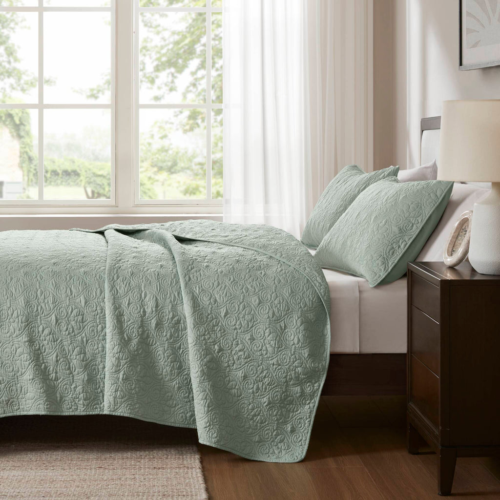 Quebec - King Reversible Coverlet Set - Seafoam