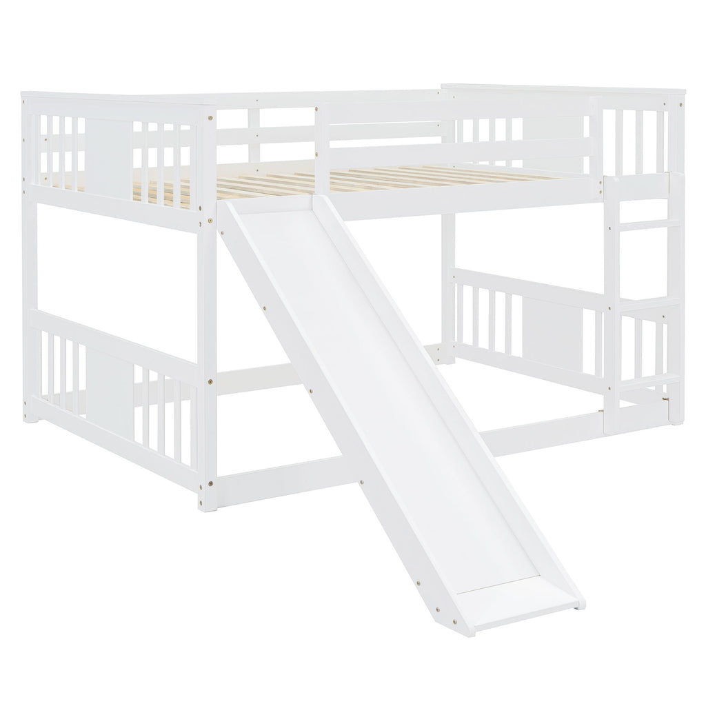 Full Over Full Bunk Bed With Ladder With Slide - White