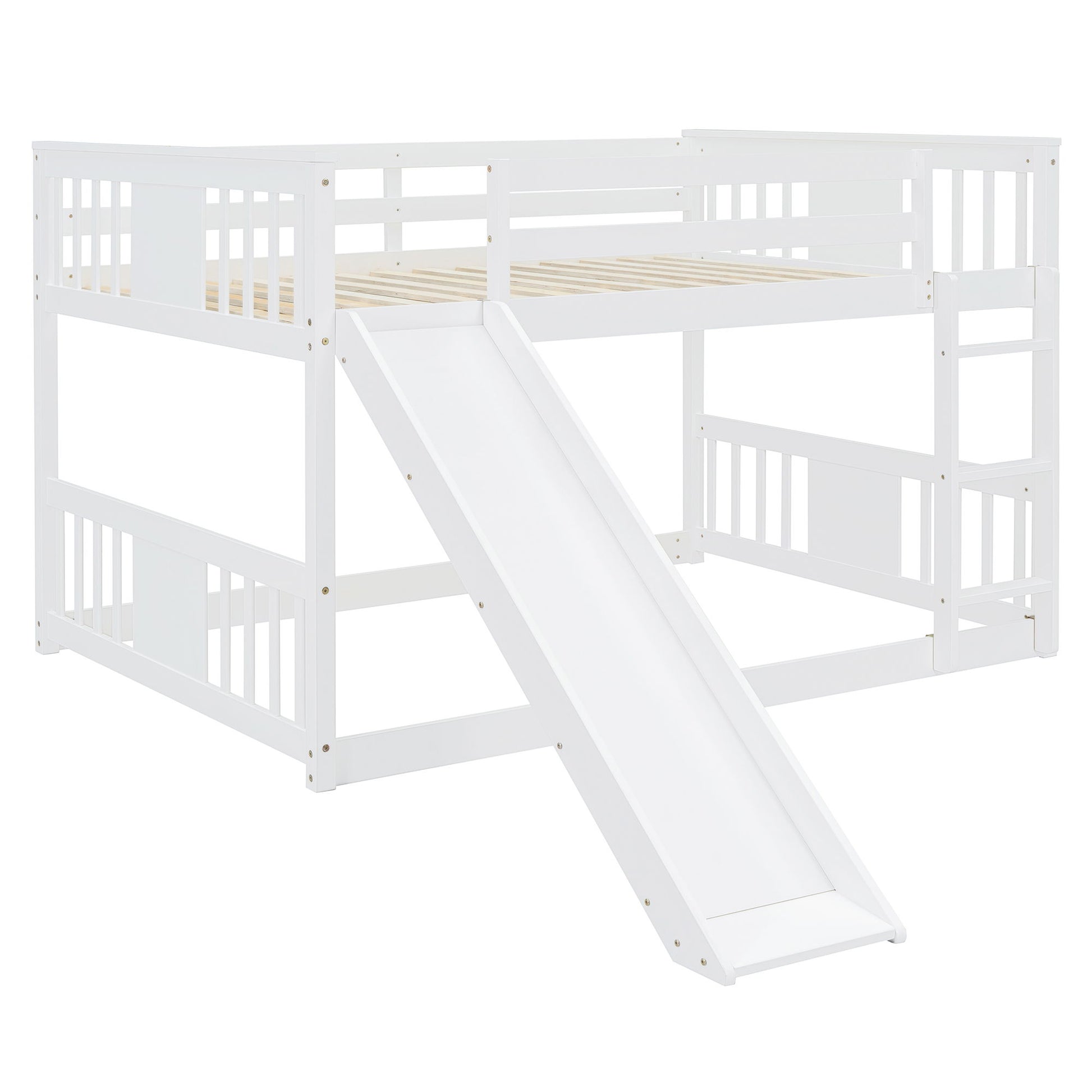 Full Over Full Bunk Bed With Ladder With Slide - White
