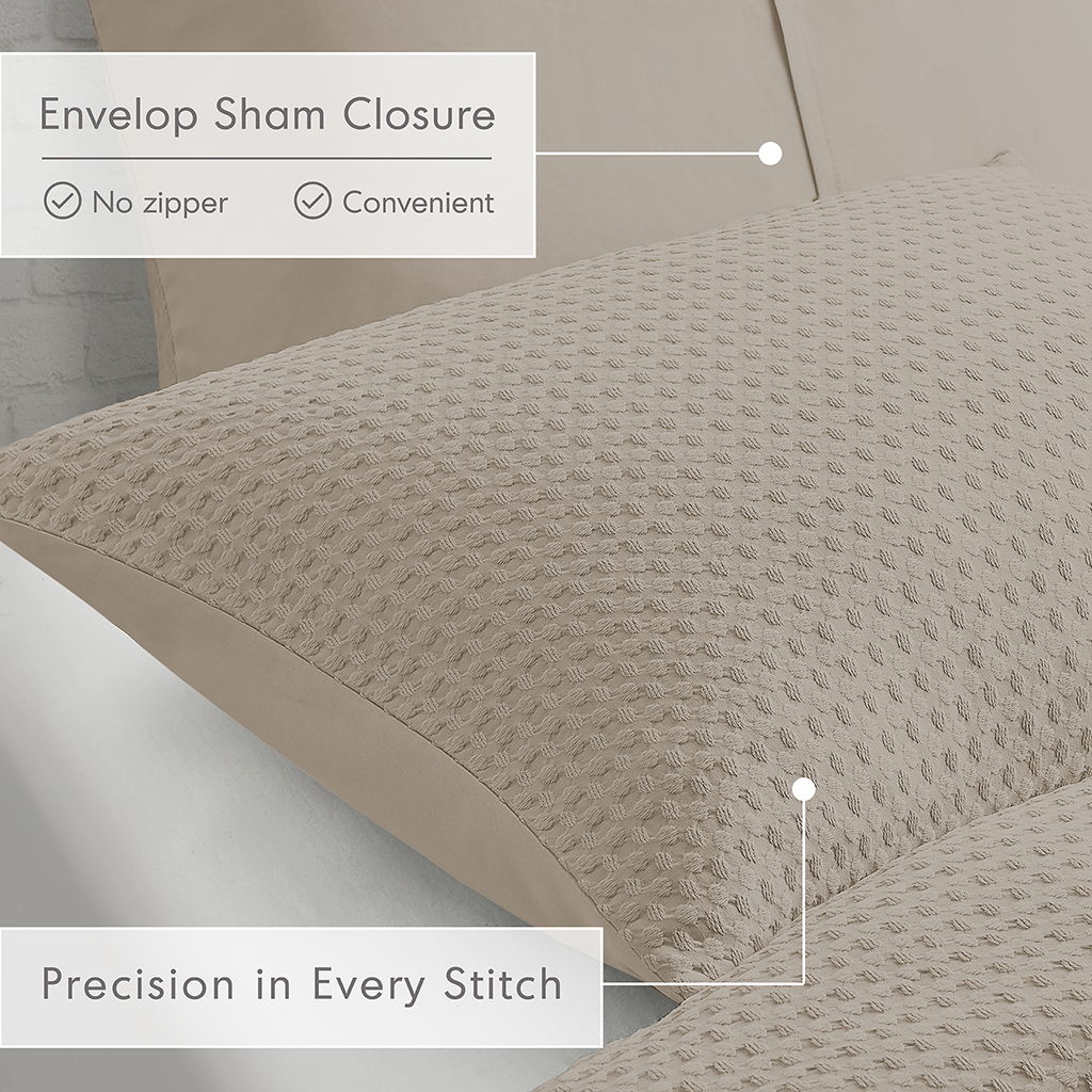 Mina - Twin/Twin Long Waffle Weave Textured Comforter Set - Neutral
