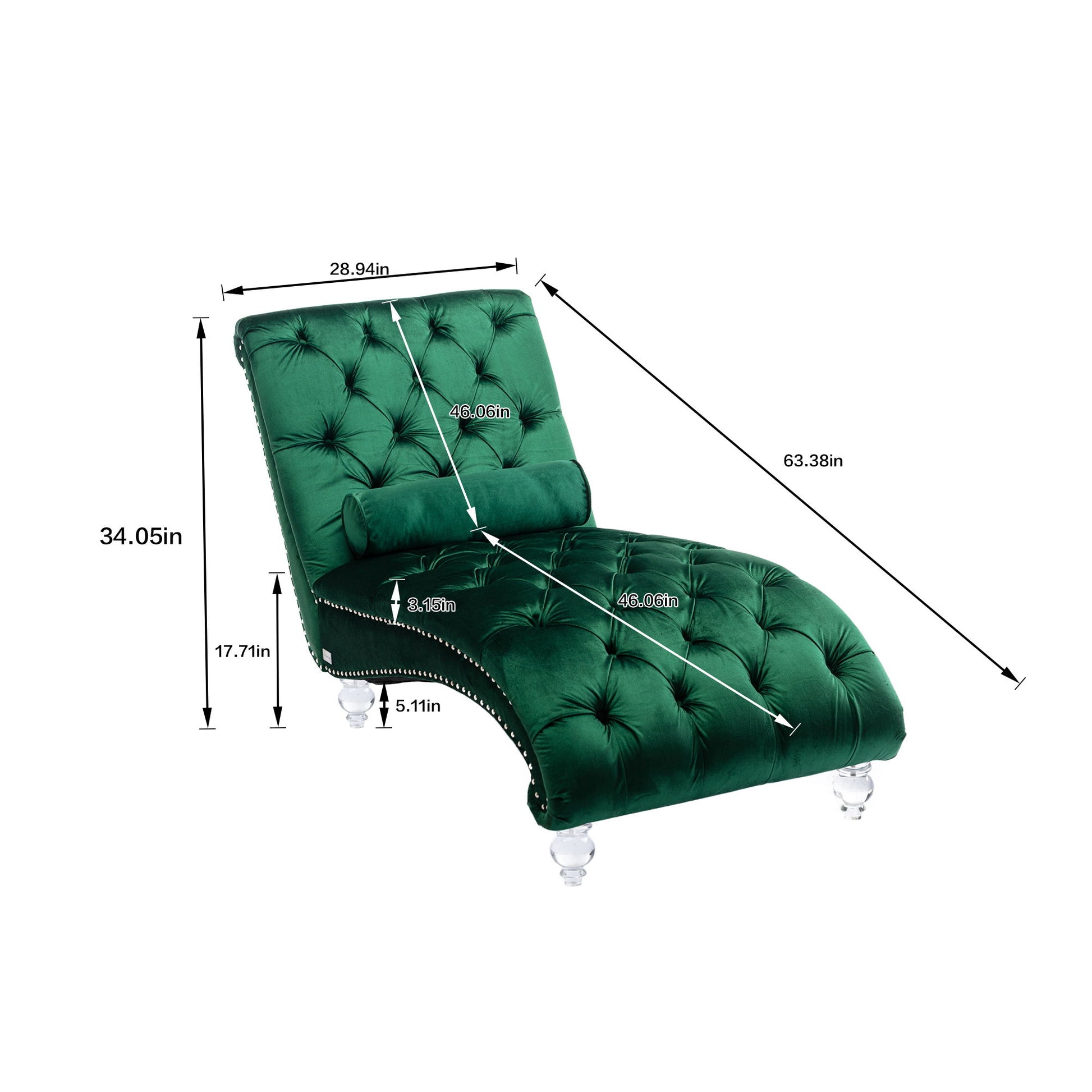 Velvet Chaise Lounge Indoor, Button Tufted Upholstered Chaise Lounge Chair With Pillow