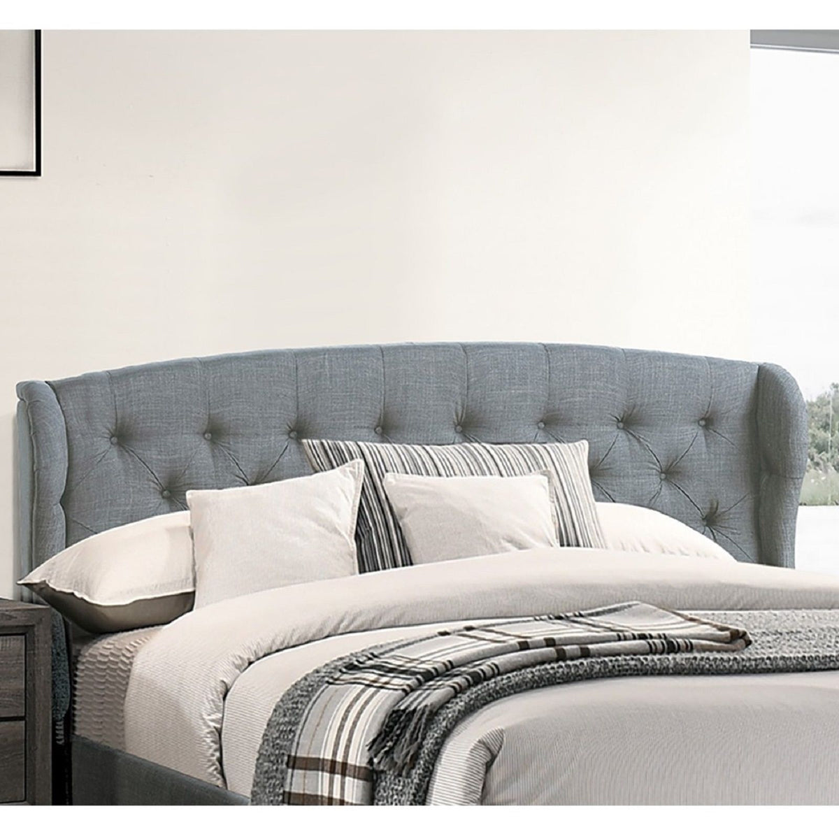 Queen Size Bed With Adjustable Button Tufted Headboard - Gray
