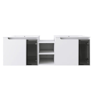 Wall Mounted Bathroom Vanity With Sink, Soft Close Doors, Cabinet & Half Door