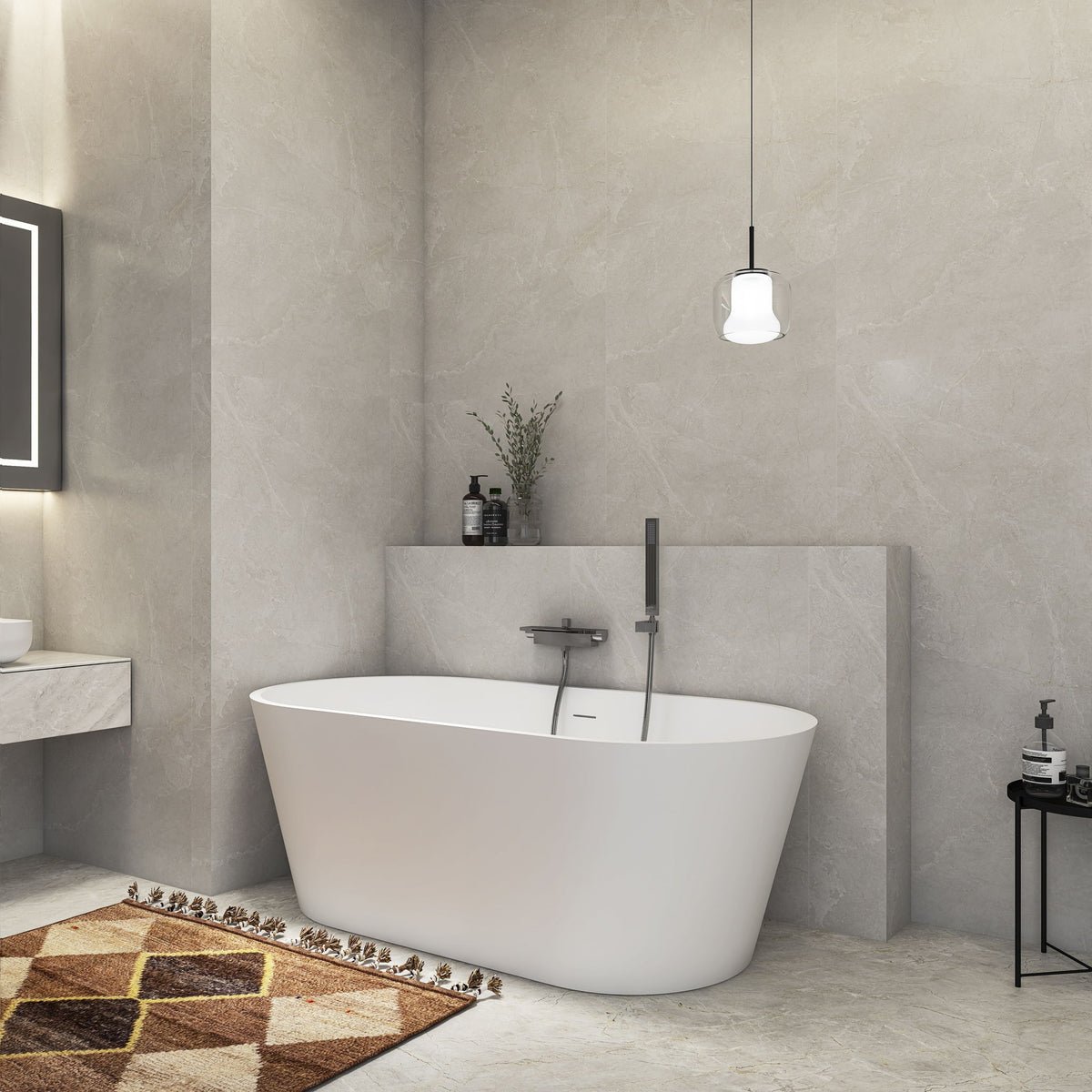 Solid Surface Freestanding Soaking Bathtub & Ergonomic Design