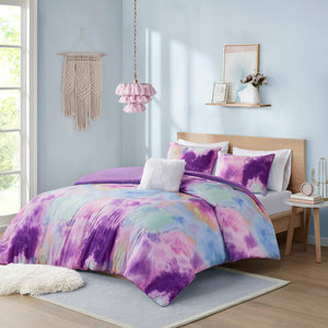 Cassiopeia - Full Watercolor Tie Dye Printed Duvet Cover Set With Throw Pillow - Lavender